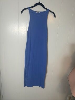 Zara Sleeveless Blue Bodycon ribbed Midi Dress